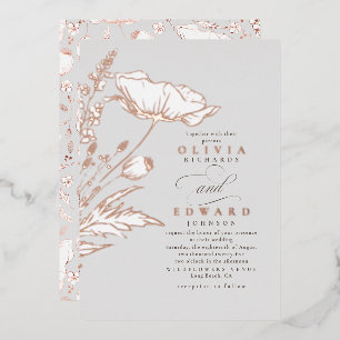 Door de hand getrokken wilde bloemen Elegant Light Folie Uitnodiging