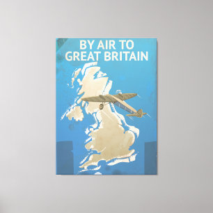 Door de lucht naar Groot-Brittannië reizen poster Canvas Afdruk