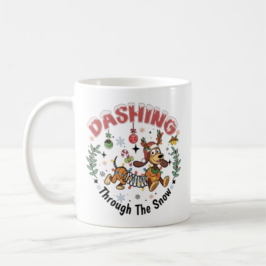 Door de Sneeuw Hollen Grappige Dachshund Hond Kers Koffiemok (Links)