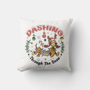 Door de Sneeuw Hollen Grappige Dachshund Hond Kers Kussen