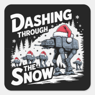 Door de Sneeuw Hollen met Kerstmis Familie Feestda Vierkante Sticker