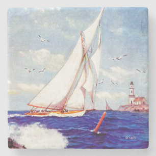 Door de vuurtoren van Albert B. Merken Stenen Onderzetter