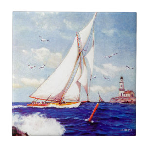 Door de vuurtoren van Albert B. Merken Tegeltje