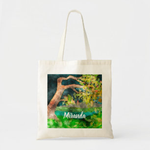 Door de wind geteisterde boom tote bag