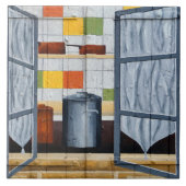 Door een Frans raam. Tegeltje (Voorkant)