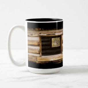 Door en door Cabin Window op zwart Tweekleurige Koffiemok