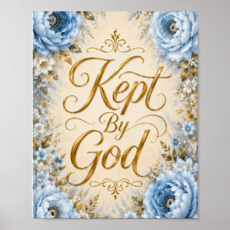 Door God Behouden Blauw & Wit Bloemstuk Muurkunst Poster