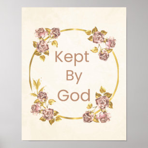 "Door God Behouden" Paarse & Gouden Cirkelvormig B Poster