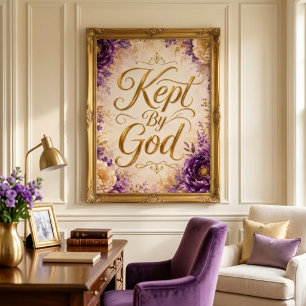 Door God Behouden Paarse & Witte Bloemstukken Muur Poster
