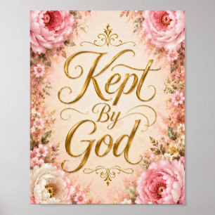 Door God Behouden Roze & Witte Bloemstuk Muur Kuns Poster
