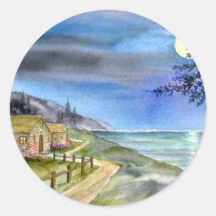 Door het licht van de zilvermaan ronde sticker