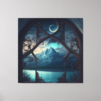 Door het Moonlit Venster Canvas Afdruk