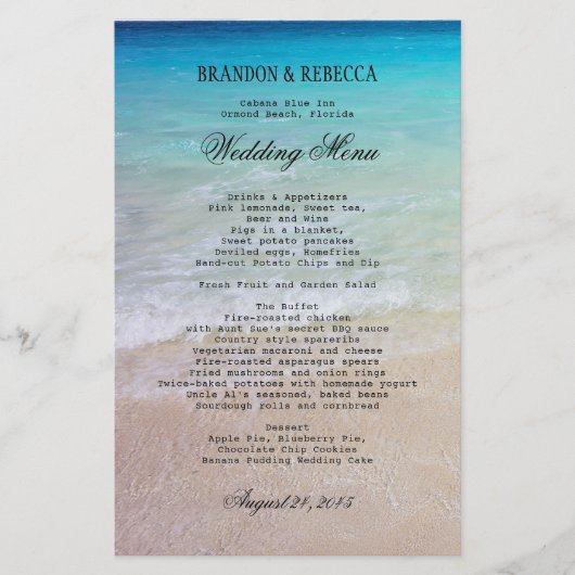 Door het Zee Beach Wedding Menu (Voorkant)