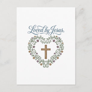 Door Jezus geliefde bloemenkruis christelijk T-shi Briefkaart