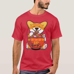 DOOR RAMEN BEVOEGDE CORGI   Kawaii Corgi Eating Ra T-shirt