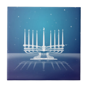 Door sterren verlicht Menorah II Tegeltje