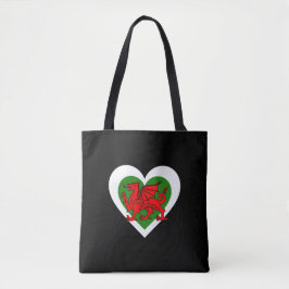 Door Wales/Welsh Heart op vlag geïnspireerde Canva Tote Bag