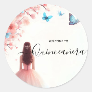 Door Wood Tree Pink Girly Cherry Blossom Quinceane Ronde Sticker