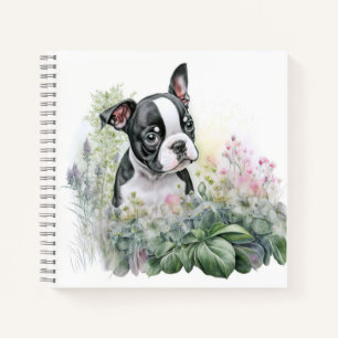Doordachte Boston Terrier Puppy in Wildflower Notitieboek