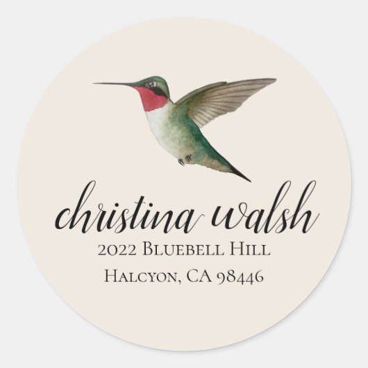 Doorgewinterd Hummingbird return address Ronde Sticker (Voorkant)