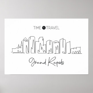 Doorlopende lijntekening van Grand Rapids Skyline Poster