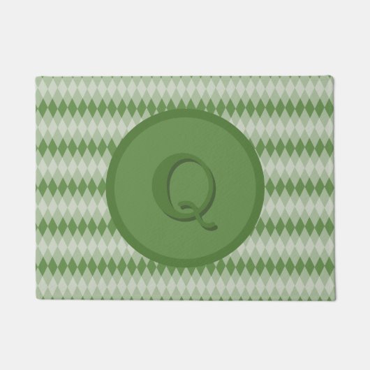 Doormat - Argyle Pattern in Green met Monogram Deurmat (Voorkant)