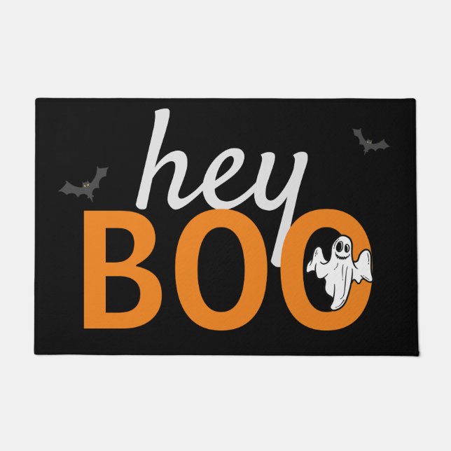 Doormat - hey BOO Ghost/vleermuizen Black Deurmat (Voorkant)