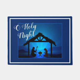 Doormat-O Heilige Nacht Manger Scène in Blue Doorm Deurmat