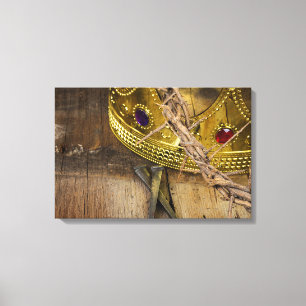 doornenkroon en gouden kroon met spijkers canvas afdruk