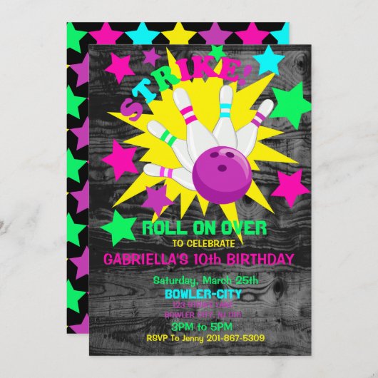 Doorrollen... STRIKE Bowling Birthday Party Kaart (Voorkant / Achterkant)