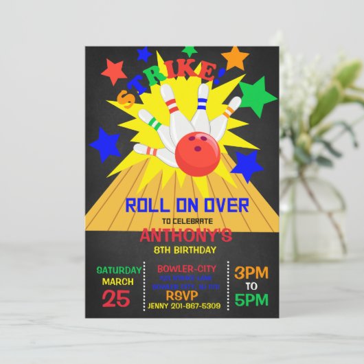 Doorrollen... STRIKE Bowling Birthday Party Kaart (Staand voorkant)