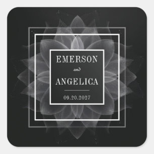 Doorschijnende Petal Mandala op Black Elegant Wedd Vierkante Sticker