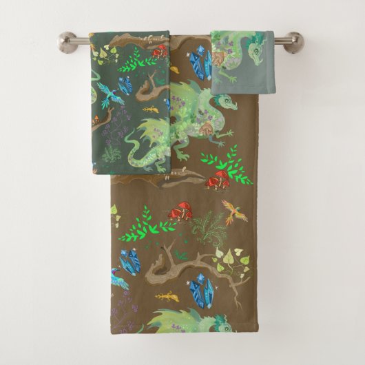 Doorverwezen Forest Dragon Pattern Bad Handdoek (Insitu)