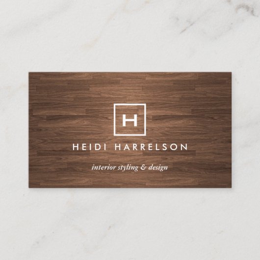 DOOS LOGO MET UW INITIAAL/MONOGRAM BRUIN HOUT II VISITEKAARTJE (Voorkant)