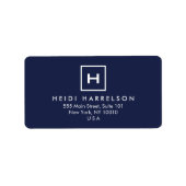 DOOS LOGO met UW INITIAAL/MONOGRAM op DARK BLUE Etiket (Voorkant)