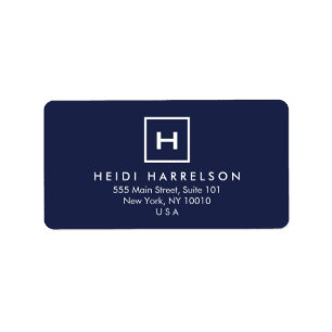 DOOS LOGO met UW INITIAAL/MONOGRAM op DARK BLUE Etiket