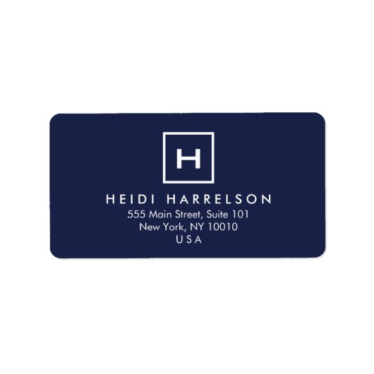 DOOS LOGO met UW INITIAAL/MONOGRAM op DARK BLUE Etiket (Voorkant)