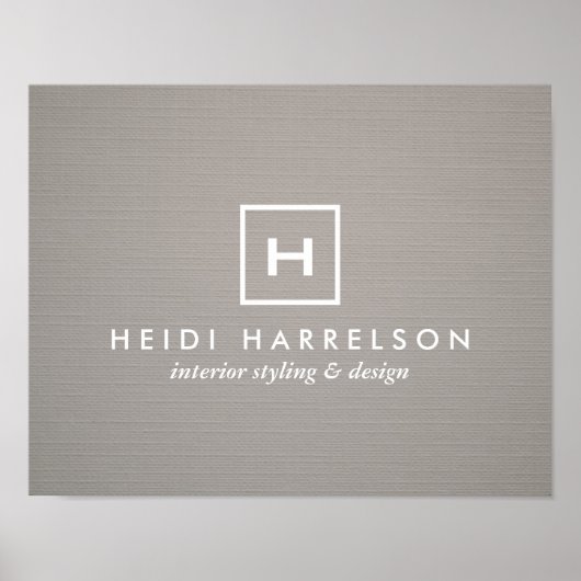 DOOS LOGO met UW INITIAAL/MONOGRAM op GRAY LINEN Poster (Voorkant)