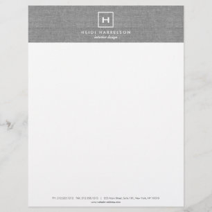 DOOS LOGO met UW INITIAAL/MONOGRAM op LINEN GRAY Briefhoofd Ontwerp
