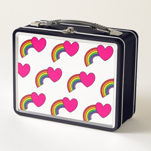 Doos met metaal, met regenbogen en roze harten (Voorkant)