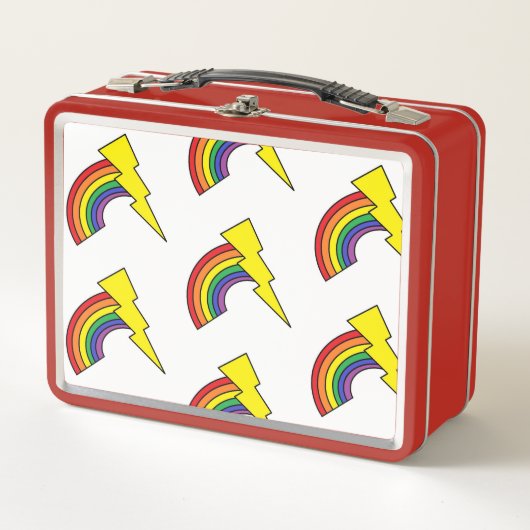 Doos met metalen rand, met regenbogen en blikboute (Voorkant)