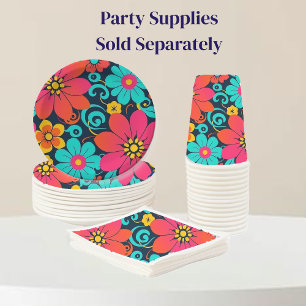 Dopamine Decor – Heldere Funky Flowers-Retro Papieren Bordje