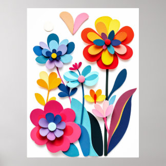 Dopamine Decor Kleurrijke Papieren Gesneden Bloeme Poster