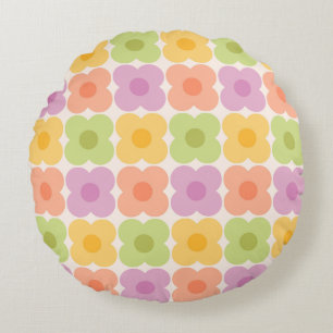 Dopamine Decor Retro Bloemendecor 70s Pastel Geome Rond Kussen