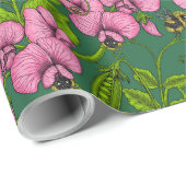 Doperwten en hommels, groen en roze cadeaupapier (Rol Hoek)
