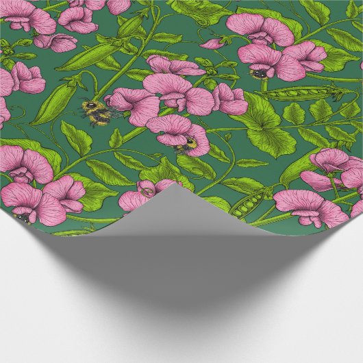 Doperwten en hommels, groen en roze cadeaupapier (Hoek)