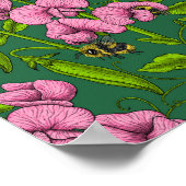 Doperwten en hommels, groen en roze poster (Hoek)