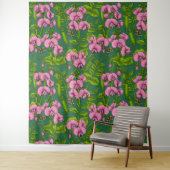 Doperwten en hommels, groen en roze wandkleed (In situ)