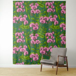 Doperwten en hommels, groen en roze wandkleed