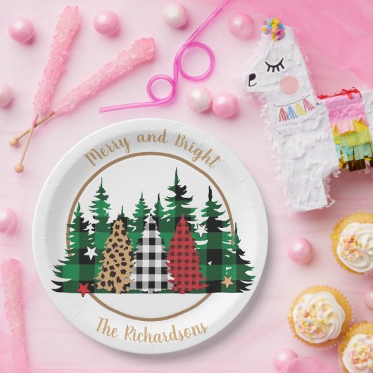 Dopspatafdruk Merry and Bright Buffalo Papieren Bordje (Feest)